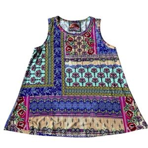 Johnny Was Franco Banded Scoop Neck  Tank Top Boho